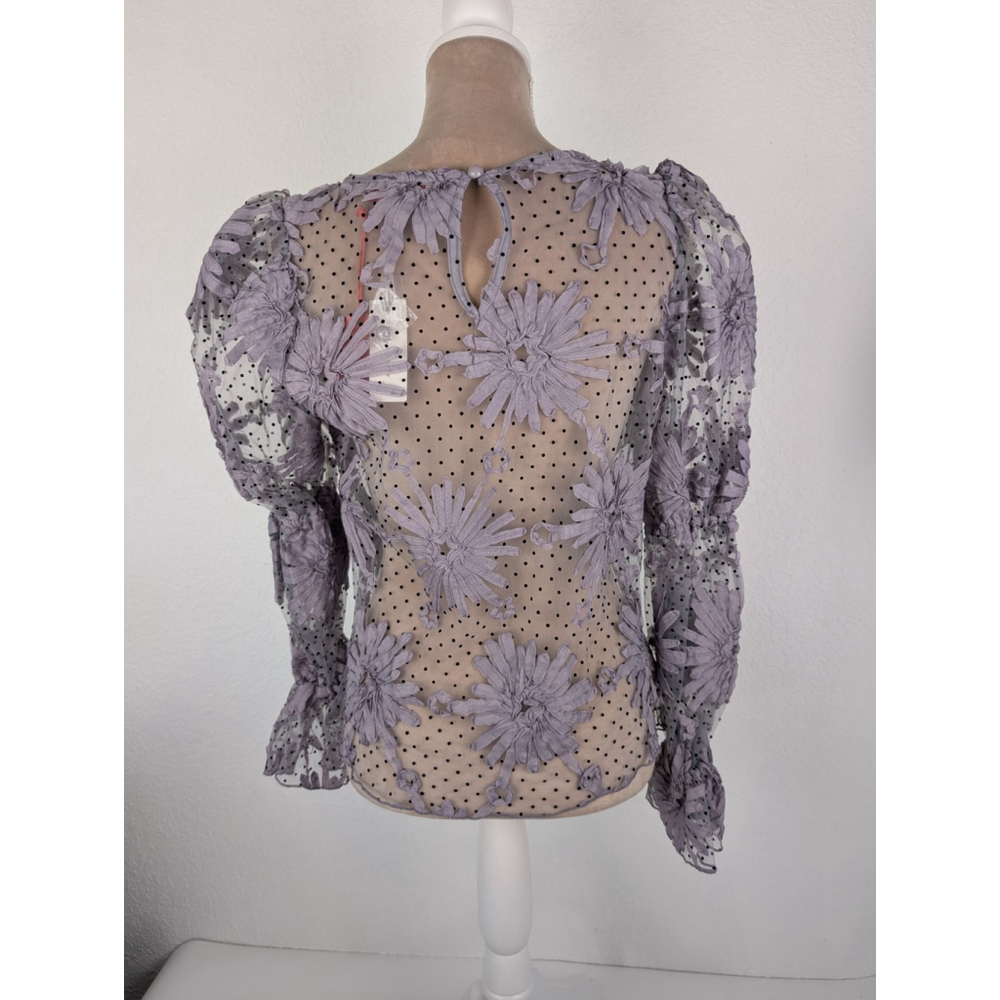 NWT ANTHROPOLOGIE Eva Franco Polka Dot Sheer Puff Sleeve Blouse Top Purple XS - Picture 3 of 9